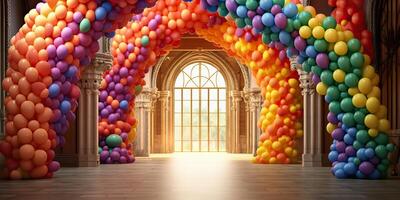 . . Balloon garland arc decoration. Wedding ceremony fashoin street architecture desogn. Graphic Art photo