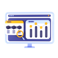 a computer monitor with a graph and a magnifying glass png