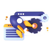an icon of a rocket with gears and a computer png