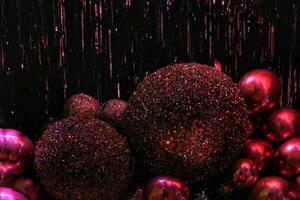 Close-up of christmas colorful baubles decoration with copy space. Festive holiday balls. New Year concept photo