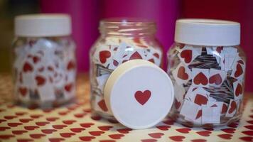 Hearts in jar. Handmade stickers. Jars of stickers. photo