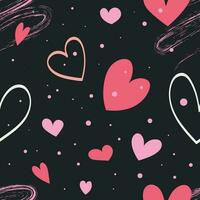 Hearts seamless vector pattern in hand drawn style