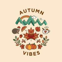 hello autumn poster round vintage filled outline celebrate september vibes vector