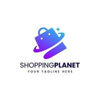 A modern logo featuring a shopping bag and a planet merged elegantly, using color gradations to symbolize sustainable consumerism with a touch of environmental consciousness. icon symbol template vector