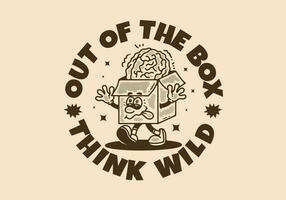 Out of the box, Mascot character of a cardboard box with a human brain on it vector