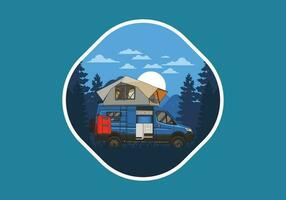 Large van with roof tent illustration design vector