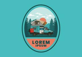 Large van with roof tent illustration design vector