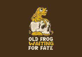 Old frog waiting for fate, Mascot character design of frog perched on the skull vector