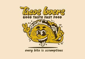 tacos amantes, mascota personaje ilustración de tacos con contento cara vector