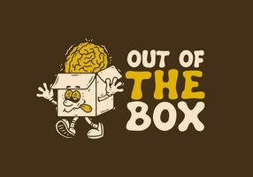 Out of the box, Mascot character of a cardboard box with a human brain on it vector