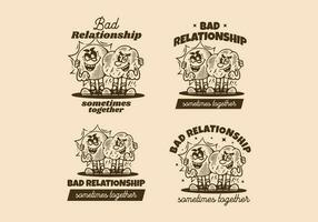 Bad relationship, Vintage mascot character design of a sun and rain cloud vector