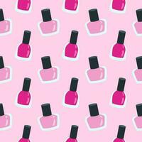 Pink seamless pattern with nail polish in flat style. vector