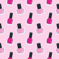 Pink seamless pattern with nail polish in flat style. vector