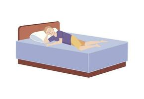 Man resting in bed during his day-off, flat vector illustration isolated.