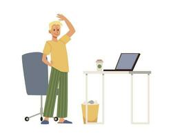 Man interrupting his work for sport break, flat vector illustration isolated.