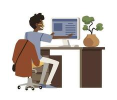 Man doing stretch exercises at workplace, flat vector illustration isolated.