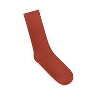 Red long textile sock 3d realistic template vector illustration isolated.