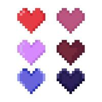 conjunto de píxel corazones en diferente colores vector