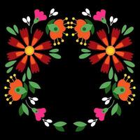 Mexican embroidery of flowers in the form of a circle on a black background vector