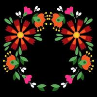 Mexican embroidery of flowers in the form of a circle on a black background vector