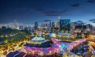 Panoramic view of Singapore skyline with Clark Quay entertainment district photo