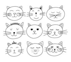 Cats faces vector set. Cute different cat characters faces vector set