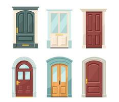 Set of different entrance doors to a house or building in a flat style. vector