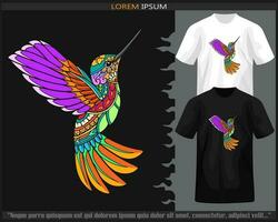 Colorful Humming bird mandala arts isolated on black and white t shirt. vector