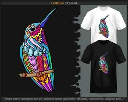 Colorful Humming bird mandala arts isolated on black and white t shirt. vector