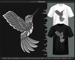 Monochrome Humming bird mandala arts isolated on black and white t shirt. vector