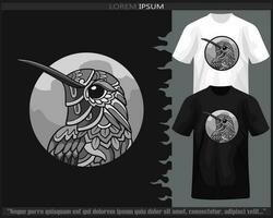 Monochrome Humming bird mandala arts isolated on black and white t shirt. vector