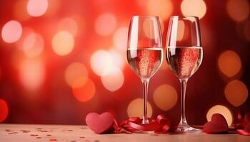 vino lentes y vino botellas con un rojo corazón corazón foto