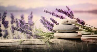 Lavender flowers and stones photo