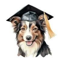 Cute watercolor dog in graduarion cap isolated photo