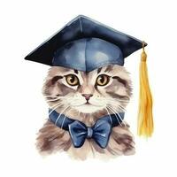 Cute watercolor cat in graduarion cap isolated photo