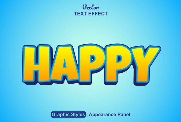 happy text effect with orange graphic style and editable.