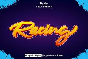 racing text effect with orange graphic style and editable. vector