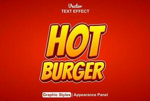 hot burger text effect with orange graphic style and editable. vector