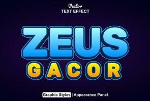 zeus text effect with blue color graphic style and editable. vector