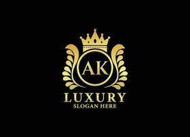 Initial AK Letter Royal Luxury Logo template in vector art. AK Initial Letter Gold calligraphic feminine floral hand drawn heraldic monogram antique vintage style luxury logo design Premium Vector