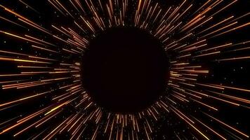Brown gold floating glowing color rays from circle shape background loop. Creative colored glow lines traces flowing from round seamless backdrop. Template for title. Place for text. video