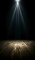 Empty dark stage with spotlight ad wooden floor photo