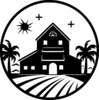 Farmhouse, Black and White Vector illustration