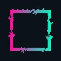 Pink and cyan gradient paint grunge splashes square frame. Squarish logo border vector illustration. Liquid flux effect drop squares.