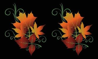 Maple Leaf, Autumn Tree Leafs Line Art Vector and Illustration.