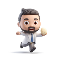 Businessman cartoon character running smiling and cute on transparent background, work enthusiasm concept. png