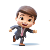 Businessman cartoon character running smiling and cute on transparent background, work enthusiasm concept. png