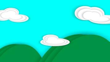 montaña fondo, cielo, nubes papel cortar estilo. vector