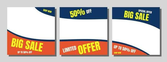 Set of Editable minimal square banner template. Red and Blue background color with shape. Suitable for social media post and web ads. vector