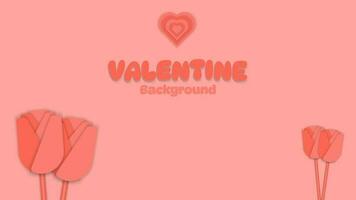 valentine red background with rose and heart in paper cut style vector